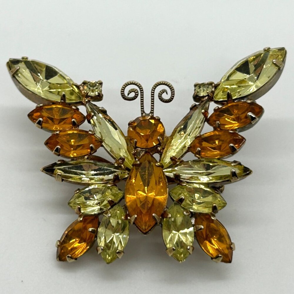 Vintage Juliana Butterfly Brooch D&E Citrine Topaz Rhinestone Gold Tone 1350 - Picture 2 of 11